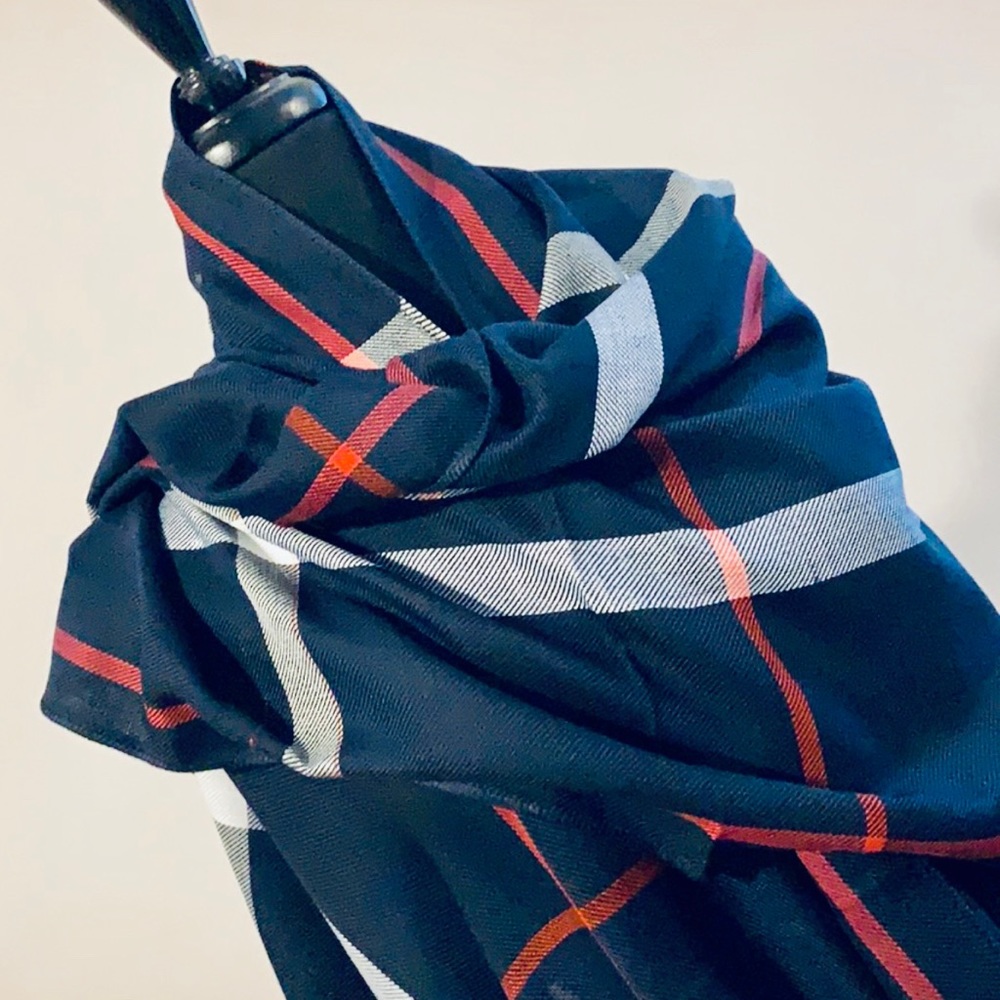 ✨LAST ONE ✨PARIS Navy Blue Plaid Fringe Scarf - Picture 2 of 8